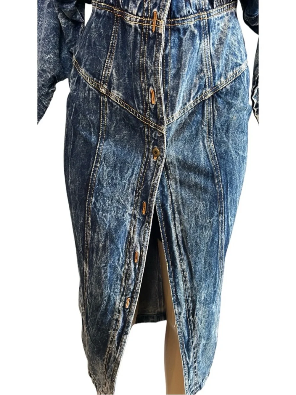 Vintage 80s Nina Picalinno Acid Wash Denim Dress - Picture 5 of 7